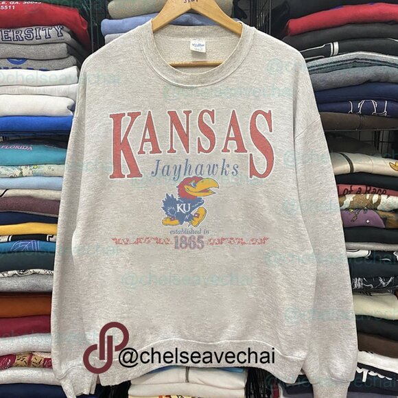 Vintage Kansas Jayhawks Sweatshirt, Retro University of Kansas Mens Womens Shirt - Picture 1 of 2